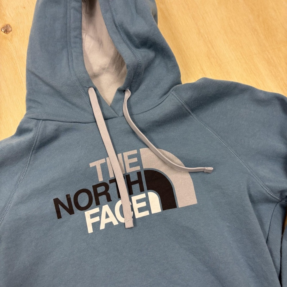 The North Face Hoodie Womens Small‎ Blue Logo Fleece Pullover Sweatshirt Outdoor